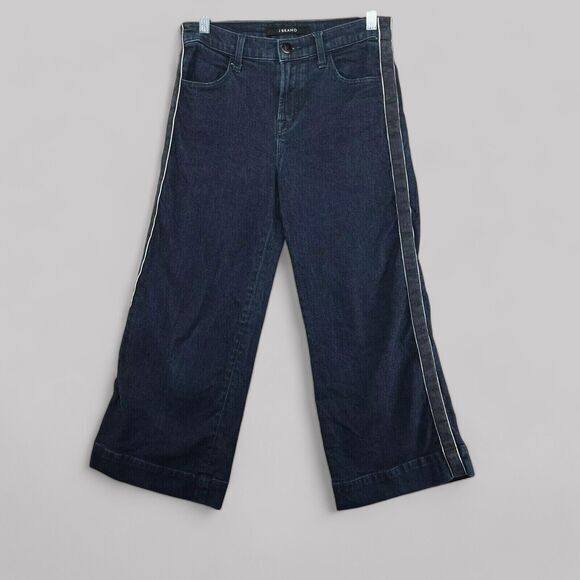 J Brand Jeans Womens 26 Liza Wide Leg Culottes Cropped Gaucho Border Indigo Boho - Picture 1 of 11
